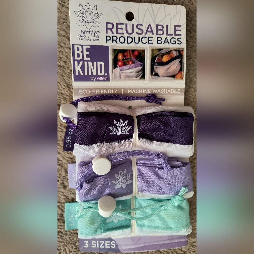 Reusable Produce Bags, Be Kind. By Ellen, Lotus, white, purple, teal